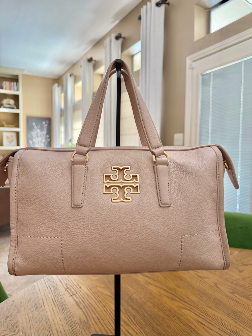 Tory Burch Amanda Blush Beige Leather Bowler Bag Satchel